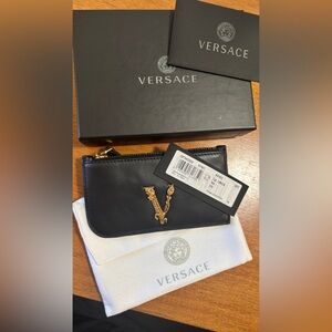 Versace Black Card Holder with Gold Accent